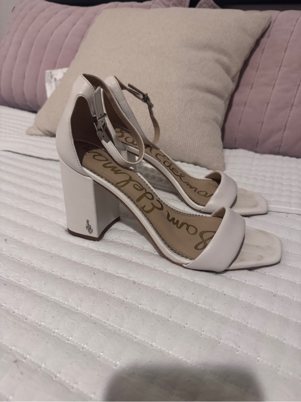 Sam Edelman Ivory Block Heel Ankle-Strap Sandals